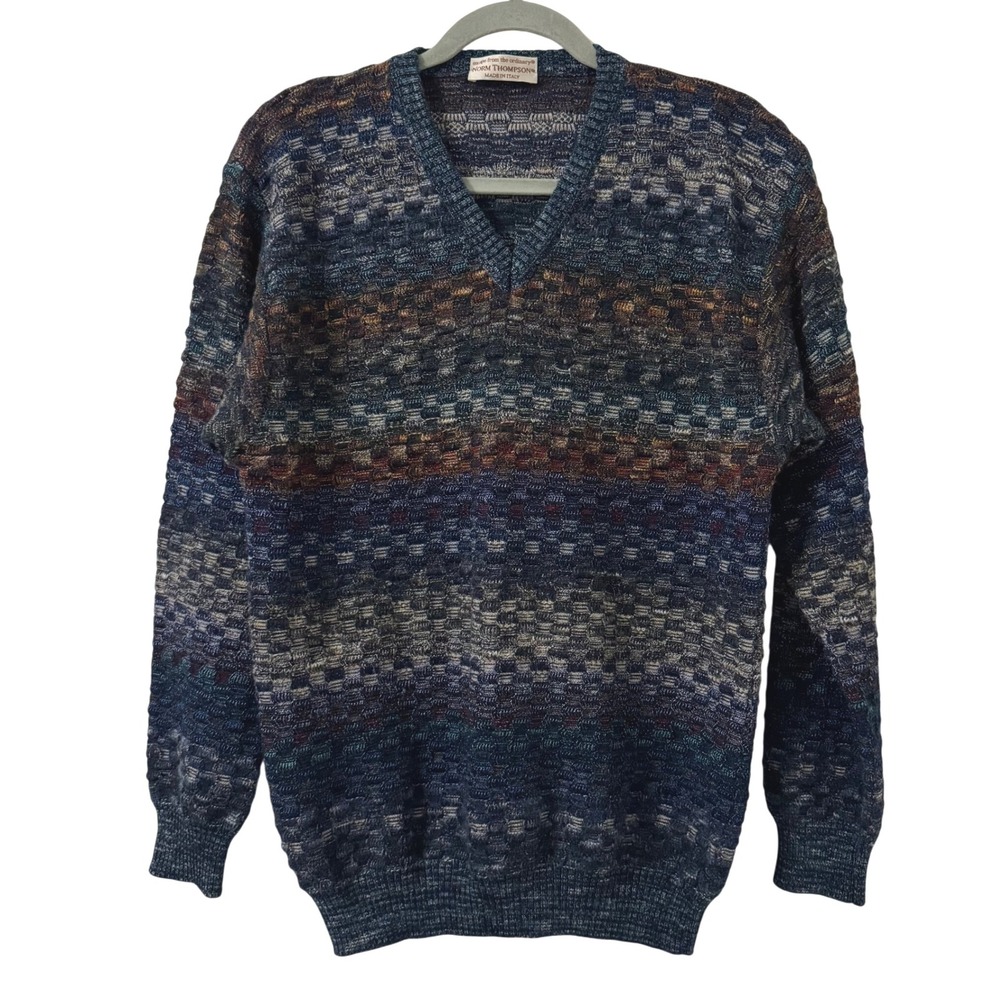 80s NORM THOMPSON Wool Blnd Geometric Sweater Coogi Style Grandpacore Kitschy‎